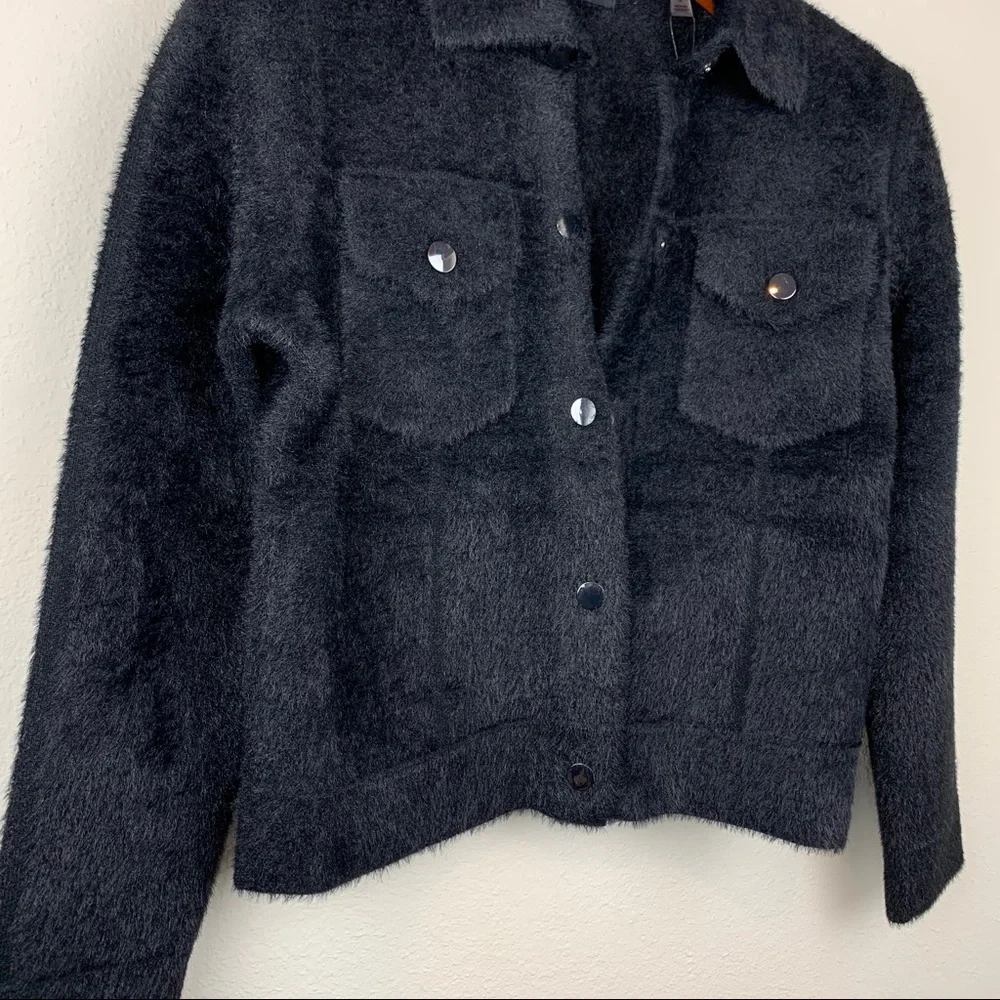 Tahari Wool Fuzzy Teddy Soft Moto Jacket Blazer Soft - Picture 3 of 8